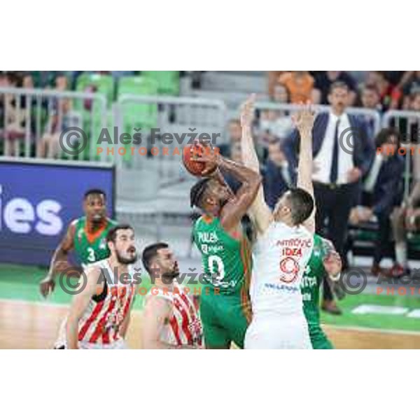 in action during second semi-final match of ABA league between Cedevita Olimpija and Crvena Zvezda in Stozice, Arena, Ljubljana, Slovenia on May 16, 2022