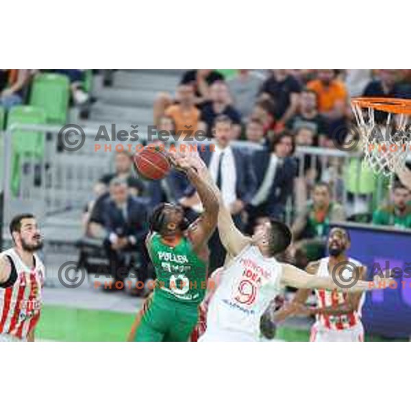 in action during second semi-final match of ABA league between Cedevita Olimpija and Crvena Zvezda in Stozice, Arena, Ljubljana, Slovenia on May 16, 2022