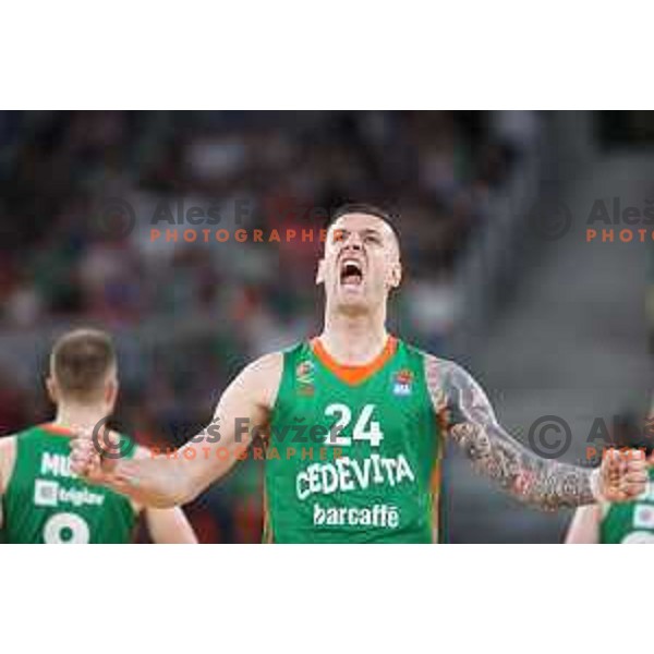 Alen Omic in action during second semi-final match of ABA league between Cedevita Olimpija and Crvena Zvezda in Stozice, Arena, Ljubljana, Slovenia on May 16, 2022