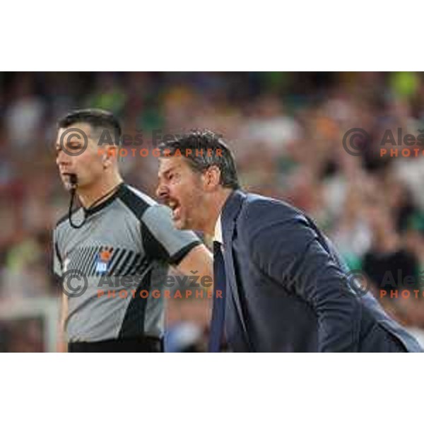 in action during second semi-final match of ABA league between Cedevita Olimpija and Crvena Zvezda in Stozice, Arena, Ljubljana, Slovenia on May 16, 2022