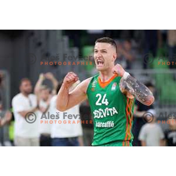 Alen Omic in action during second semi-final match of ABA league between Cedevita Olimpija and Crvena Zvezda in Stozice, Arena, Ljubljana, Slovenia on May 16, 2022