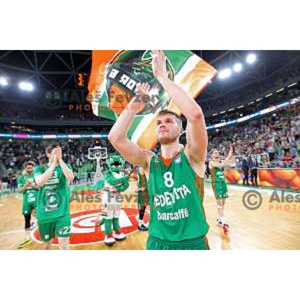 Edo Muric in action during second semi-final match of ABA league between Cedevita Olimpija and Crvena Zvezda in Stozice, Arena, Ljubljana, Slovenia on May 16, 2022