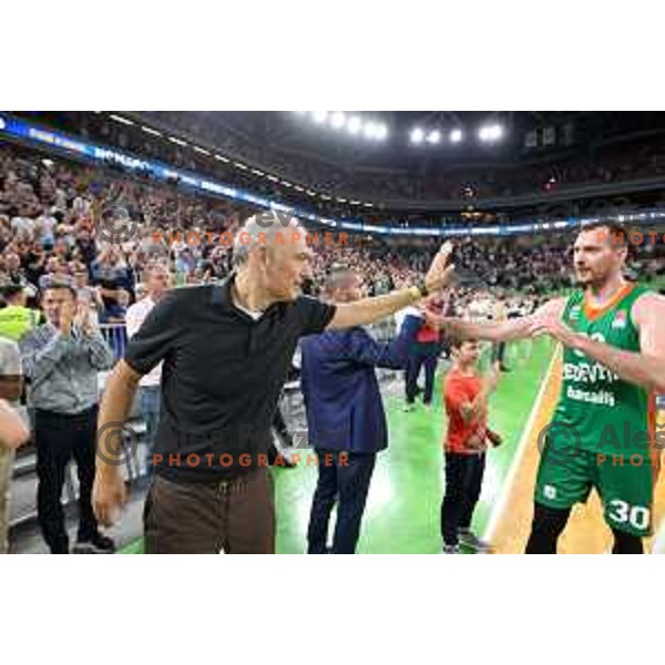 Emil Tedeschi and Zoran Dragic during second semi-final match of ABA league between Cedevita Olimpija and Crvena Zvezda in Stozice, Arena, Ljubljana, Slovenia on May 16, 2022