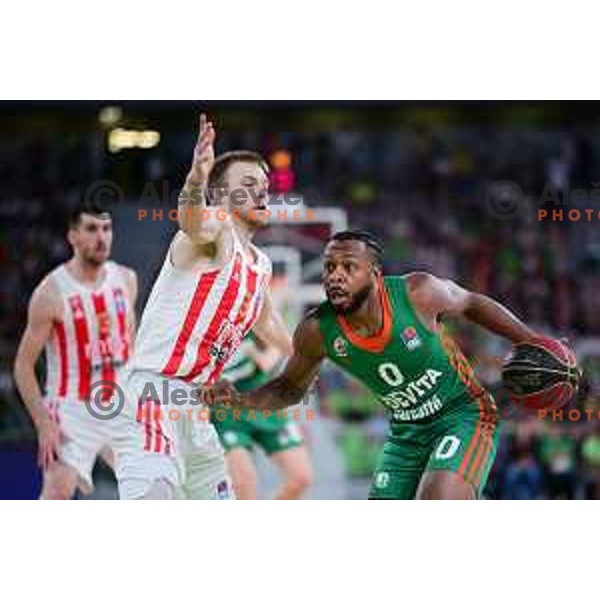 in action during second semi-final match of ABA league between Cedevita Olimpija and Crvena Zvezda in Stozice, Arena, Ljubljana, Slovenia on May 16, 2022