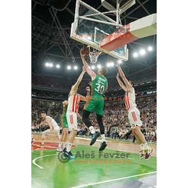 in action during second semi-final match of ABA league between Cedevita Olimpija and Crvena Zvezda in Stozice, Arena, Ljubljana, Slovenia on May 16, 2022