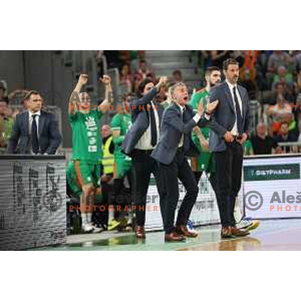 in action during second semi-final match of ABA league between Cedevita Olimpija and Crvena Zvezda in Stozice, Arena, Ljubljana, Slovenia on May 16, 2022