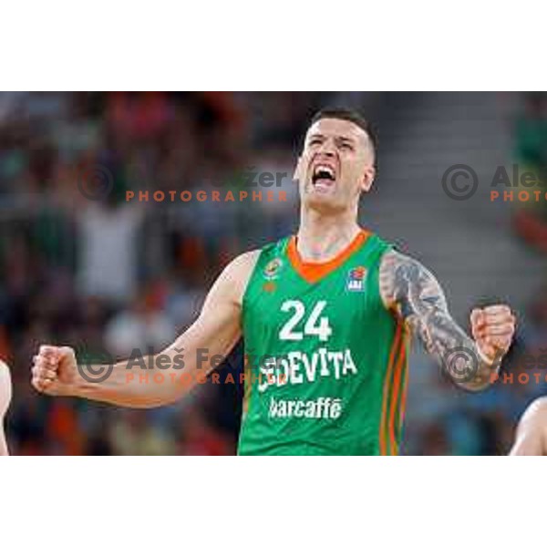 Alen Omic in action during second semi-final match of ABA league between Cedevita Olimpija and Crvena Zvezda in Stozice, Arena, Ljubljana, Slovenia on May 16, 2022