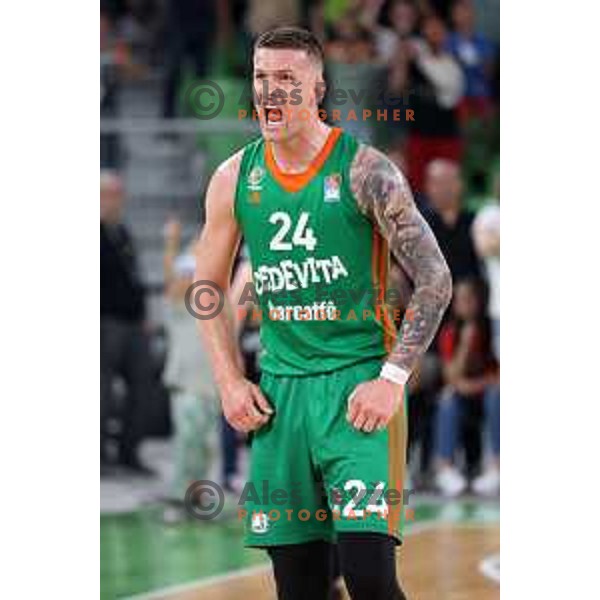 Alen Omic in action during second semi-final match of ABA league between Cedevita Olimpija and Crvena Zvezda in Stozice, Arena, Ljubljana, Slovenia on May 16, 2022
