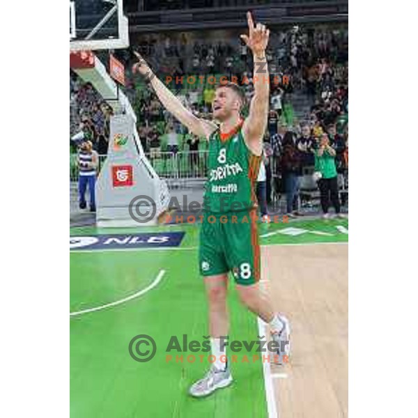 in action during second semi-final match of ABA league between Cedevita Olimpija and Crvena Zvezda in Stozice, Arena, Ljubljana, Slovenia on May 16, 2022