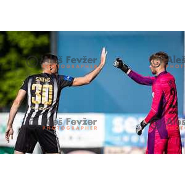Jan Gorenc and Vid Sumenjak in action during Prva liga Telemach football match between Mura and Maribor in Fazanerija, Murska Sobota, Slovenia on May 22, 2022. Photo: Jure Banfi/www.alesfevzer.com