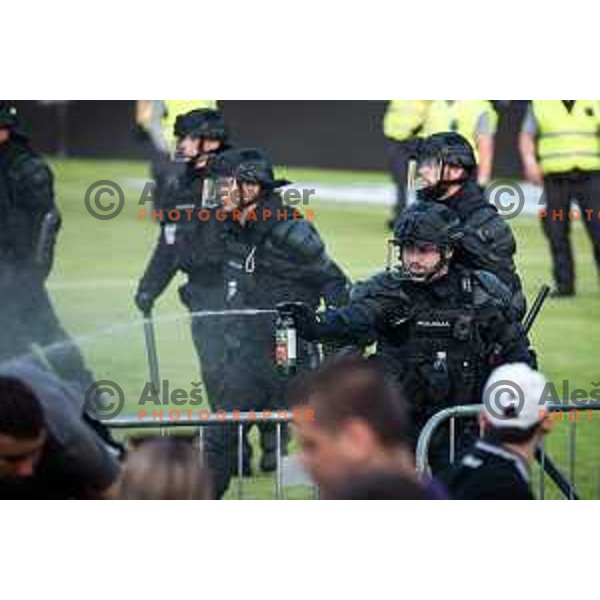 Police during Prva liga Telemach football match between Mura and Maribor in Fazanerija, Murska Sobota, Slovenia on May 22, 2022. Photo: Jure Banfi/www.alesfevzer.com