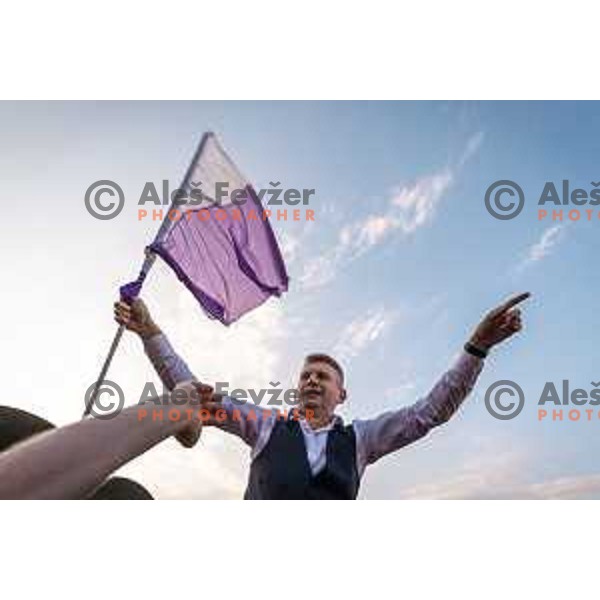 Radovan Karanovic, head coach of Maribor celebrating after becoming national champions of Prva liga Telemach in Fazanerija, Murska Sobota, Slovenia on May 22, 2022. Photo: Jure Banfi/www.alesfevzer.com