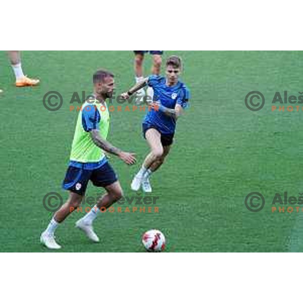 Miha Blazic and Luka Zahovic of Slovenia Football team during practice session in SRC Stozice, Ljubljana, Slovenia on May 26, 2022