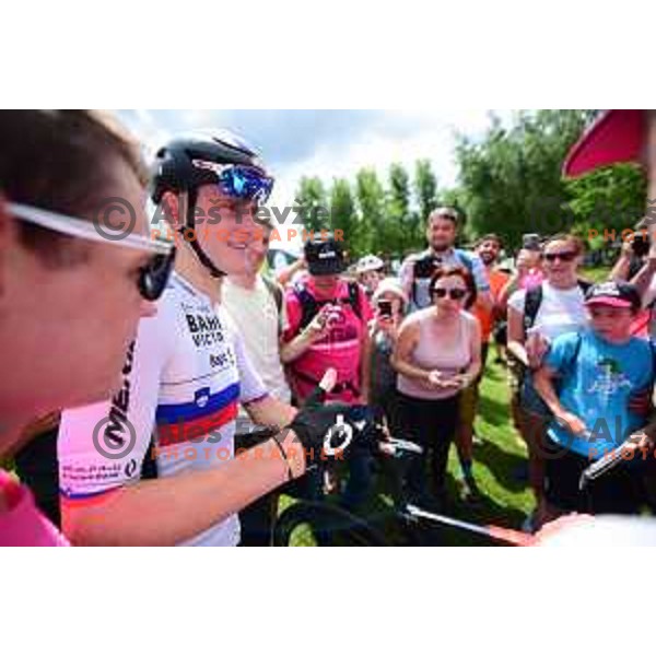 Matej Mohoric as spectator on the bike during Giro d’Italia 19.stage at Kolovrat in Slovenia on May 27, 2022