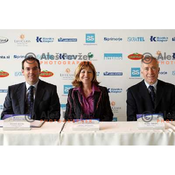 Andrej Bizjak (left), Mima Jausevec, Franc Ohnjec (right) at press conference of Banka Koper Slovenia open WTA tennis tournament, Hotel Mons (Ljubljana) 12.6.2008 