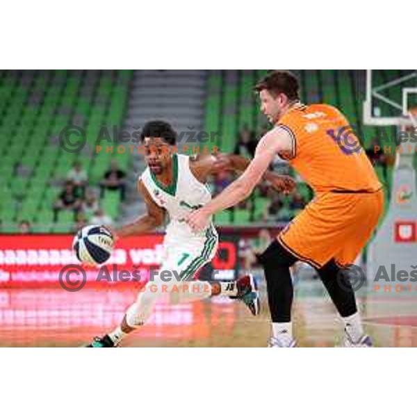 Yogi Ferrell and Leon Santelj in action during Final of Nova KBM league second match between Cedevita Olimpija and Helios Suns in SRC Stoic, Ljubljana, Slovenia on May 28, 2022