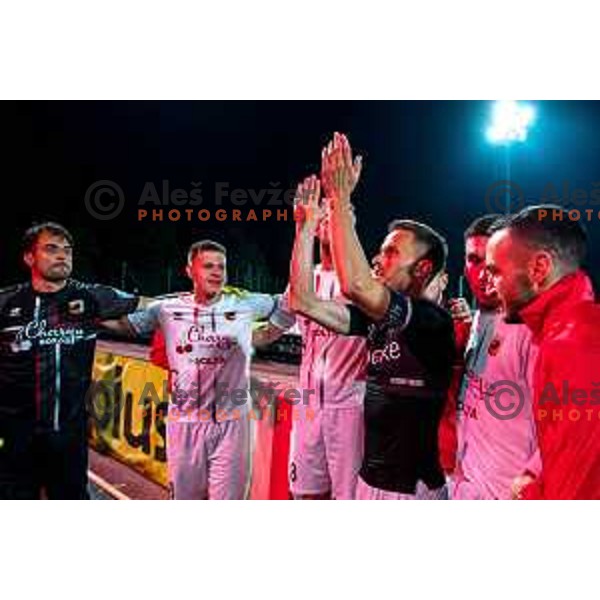 Players of Tabor CB 24 celebrate victory in Qualification match for Prva liga Telemach between Triglav and Tabor CB 24 in Kranj, Slovenia on May 29, 2022 