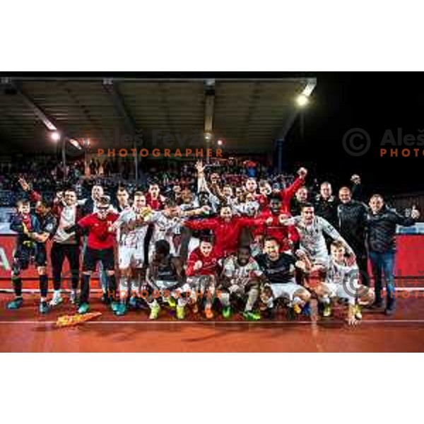 Players of Tabor CB 24 celebrate victory in Qualification match for Prva liga Telemach between Triglav and Tabor CB 24 in Kranj, Slovenia on May 29, 2022 