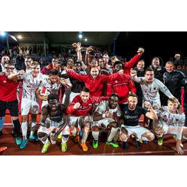 Players of Tabor CB 24 celebrate victory in Qualification match for Prva liga Telemach between Triglav and Tabor CB 24 in Kranj, Slovenia on May 29, 2022 
