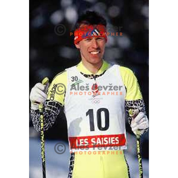 Cross country skier Robert Kerstajn of Slovenia Olympic team at 1992 Winter Olympic Games in Albertville, France
