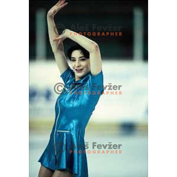 Ice skater Mojca Kopac of Slovenia Olympic team at 1992 Winter Olympic Games in Albertville, France
