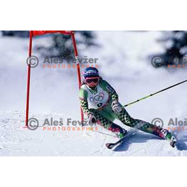 Alpine skier Spela Pretnar of Slovenia Olympic team at 1992 Winter Olympic Games in Albertville, France