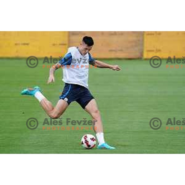 Benjamin Sesko of Slovenia Football team during practice session at NNC Brdo on May 30, 2022 