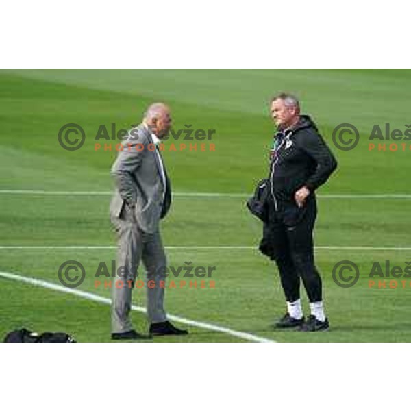 Radenko Mijatovic and Matjaz Kek, head coach of Slovenia Football team during practice session at NNC Brdo on May 30, 2022 