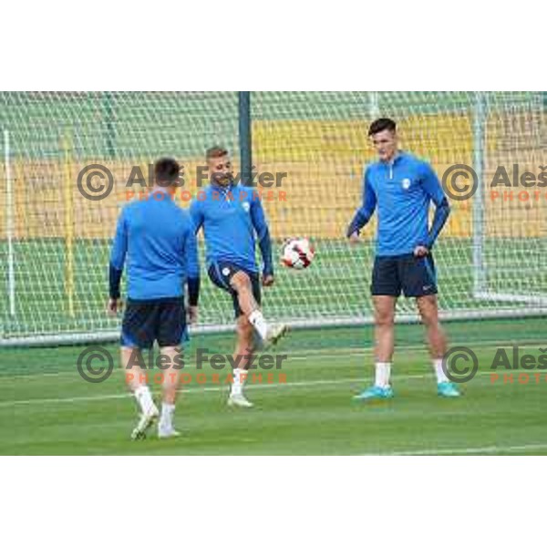Sandi Lovric and Benjamin Sesko of Slovenia Football team during practice session at NNC Brdo on May 30, 2022