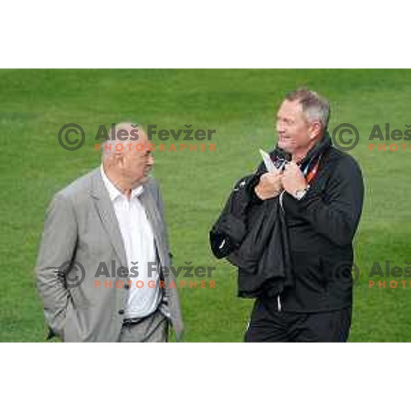 Radenko Mijatovic and Matjaz Kek, head coach of Slovenia Football team during practice session at NNC Brdo on May 30, 2022 