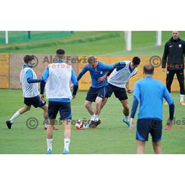 Zan Karnicnik and Benjamin Sesko of Slovenia Football team during practice session at NNC Brdo on May 30, 2022