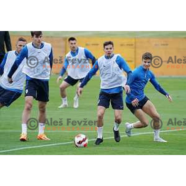 Miha Zajc and Luka Zahovic of Slovenia Football team during practice session at NNC Brdo on May 30, 2022
