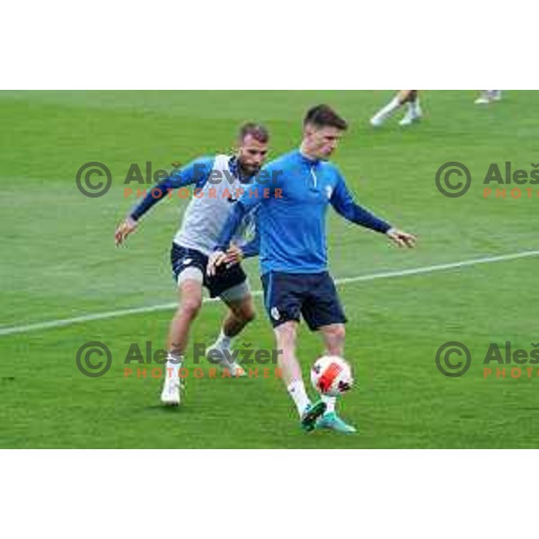 Miha Blazic and Benjamin Verbic of Slovenia Football team during practice session at NNC Brdo on May 30, 2022 