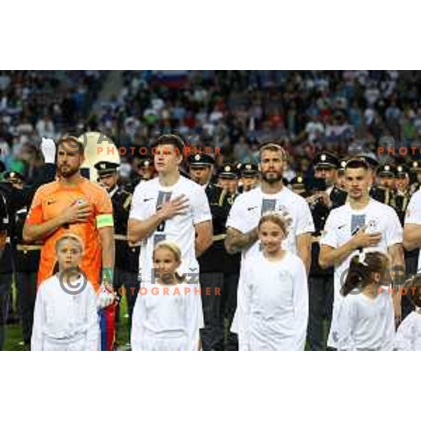 Jan Oblak, Jaka Bijol, Miha Blazic and Gregor Sikosek during UEFA Nations league football match between Slovenia and Sweden in SRC Stozice, Ljubljana, Slovenia on June 2, 2022