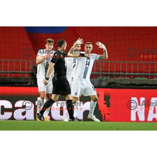 Jaka Bijol and Jasmin Kurtic in action during UEFA Nations league football match between Slovenia and Sweden in SRC Stozice, Ljubljana, Slovenia on June 2, 2022