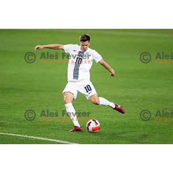 Miha Zajc in action during UEFA Nations league football match between Slovenia and Sweden in SRC Stozice, Ljubljana, Slovenia on June 2, 2022