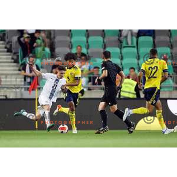 action during UEFA Nations league football match between Slovenia and Sweden in SRC Stozice, Ljubljana, Slovenia on June 2, 2022