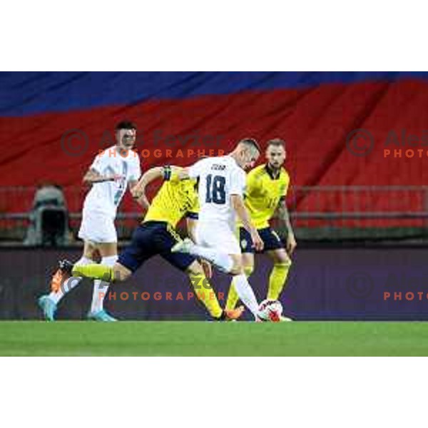 Zan Celar in action during UEFA Nations league football match between Slovenia and Sweden in SRC Stozice, Ljubljana, Slovenia on June 2, 2022