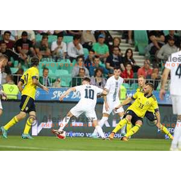 Miha Zajc in action during UEFA Nations league football match between Slovenia and Sweden in SRC Stozice, Ljubljana, Slovenia on June 2, 2022