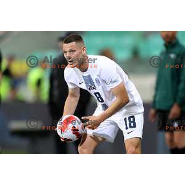 Zan Celar in action during UEFA Nations league football match between Slovenia and Sweden in SRC Stozice, Ljubljana, Slovenia on June 2, 2022