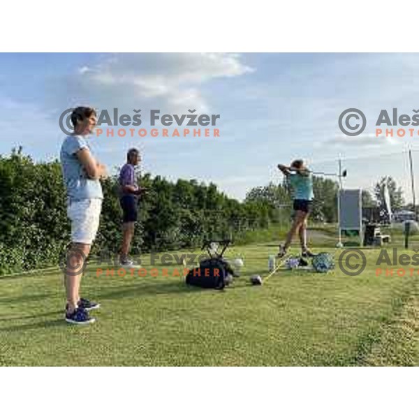 Family Babnik ( mother Mateja and father Ales) watch Pia Babnik, Slovenian professional golfer at LET and LPGA tour practices at her home golf course in Trnovo , Ljubljana, Slovenia on May 24, 2022