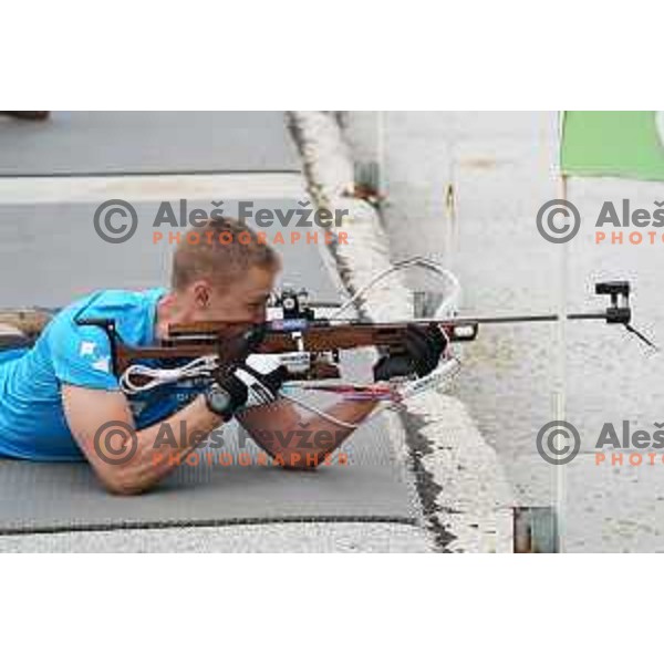 Toni Vidmar of Slovenia Biathlon team during practice at Pokljuka, Slovenia on June 7, 2022