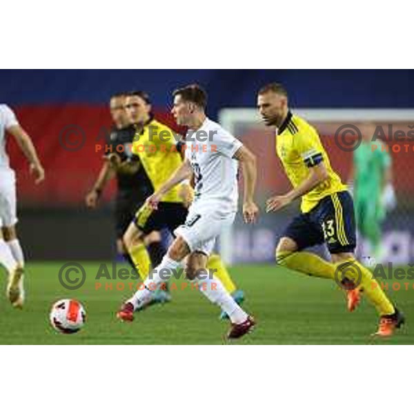 Miha Zajc in action during UEFA Nations league football match between Slovenia and Sweden in SRC Stozice, Ljubljana, Slovenia on June 2, 2022