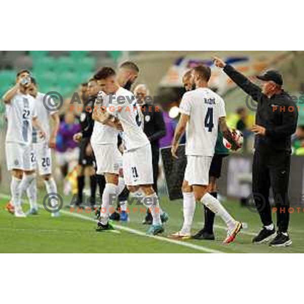 Benjamin Verbic, Miha Blazic and Matjaz Kek during UEFA Nations league football match between Slovenia and Sweden in SRC Stozice, Ljubljana, Slovenia on June 2, 2022