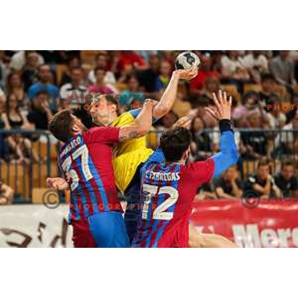 Ziga Mlakar in action during friendly match between Celje Pivovarna Lasko and Barcelona in Celje, Slovenia on June 11, 2022