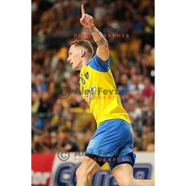 Tilen Kodrin in action during friendly match between Celje Pivovarna Lasko and Barcelona in Celje, Slovenia on June 11, 2022