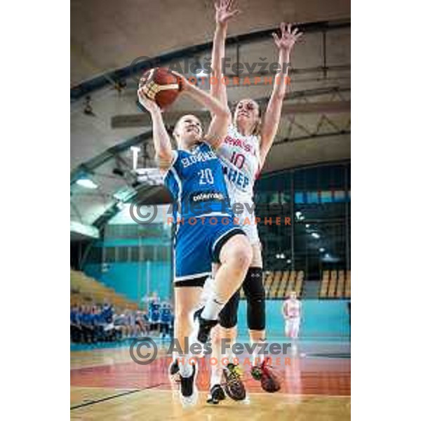 Lea Debeljak vs Andrijana Cvitkovic in action during women’s friendly basketball match between Slovenia and Croatia in Dvorana Lukna, Maribor, Slovenia on June 11, 2022. Photo: Jure Banfi/www.alesfevzer.com