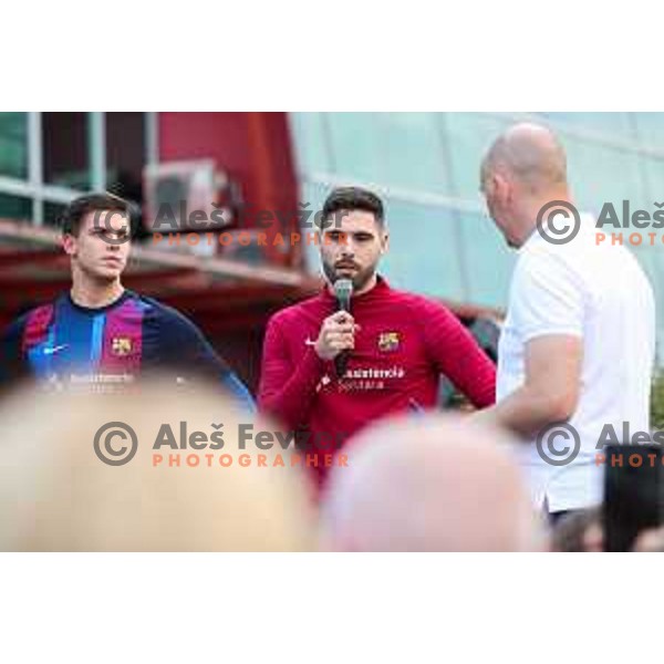 Domen Makuc and Blaz Janc before friendly match between Celje Pivovarna Lasko and Barcelona in Celje, Slovenia on June 11, 2022