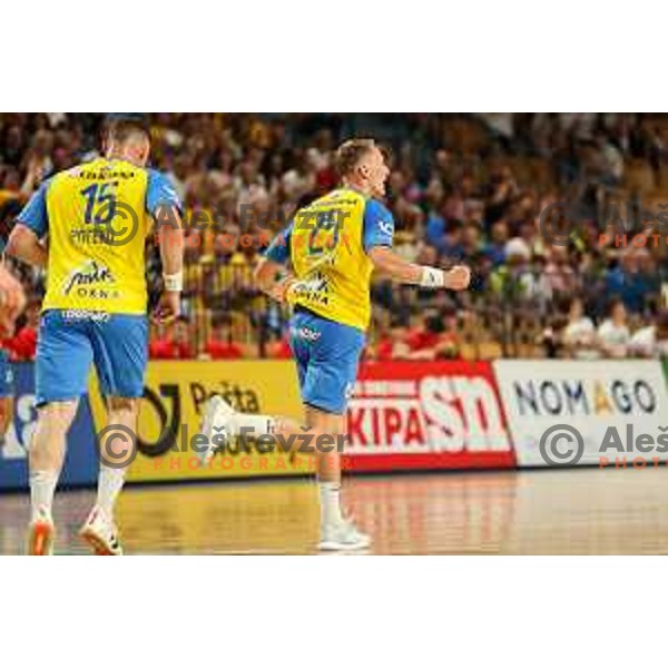 Tilen Kodrin in action during friendly match between Celje Pivovarna Lasko and Barcelona in Celje, Slovenia on June 11, 2022