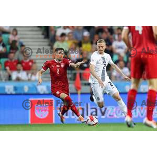 Zan Karnicnik in action during UEFA Nations league football match between Slovenia and Serbia in SRC Stozice, Ljubljana, Slovenia on June 12, 2022 
